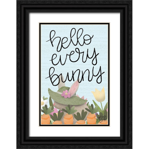 Hello Every Bunny Black Ornate Wood Framed Art Print with Double Matting by Dicks, Stephanie