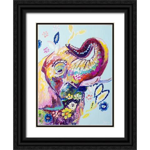 Daisy Elephant Black Ornate Wood Framed Art Print with Double Matting by Seeley, Jenn