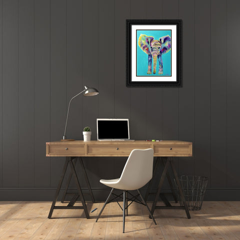 Baby Blue Elephant Black Ornate Wood Framed Art Print with Double Matting by Seeley, Jenn