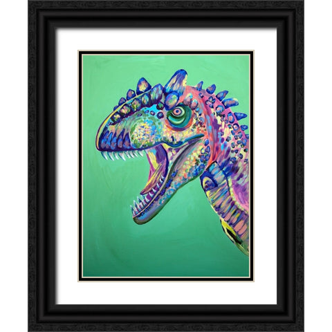 Green Dinosaur Black Ornate Wood Framed Art Print with Double Matting by Seeley, Jenn