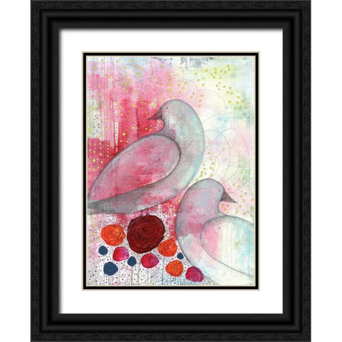 Two Birds in Fuchsia Black Ornate Wood Framed Art Print with Double Matting by Ogren, Sarah