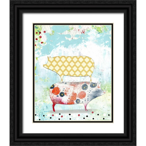 Totem Pigs Black Ornate Wood Framed Art Print with Double Matting by Ogren, Sarah