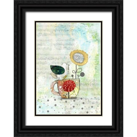 Bird on a Tea Cup Black Ornate Wood Framed Art Print with Double Matting by Ogren, Sarah