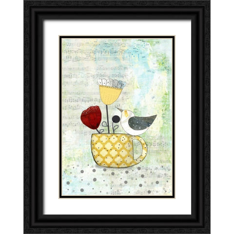 Bird on a Yellow Cup Black Ornate Wood Framed Art Print with Double Matting by Ogren, Sarah