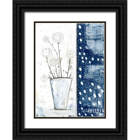 White and Navy Floral Black Ornate Wood Framed Art Print with Double Matting by Ogren, Sarah