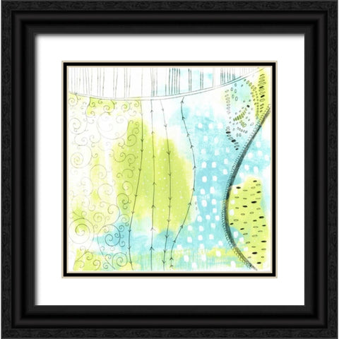 Blue and Green Abstract Black Ornate Wood Framed Art Print with Double Matting by Ogren, Sarah