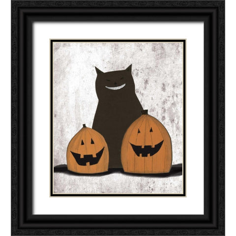 Cat and Pumpkins Black Ornate Wood Framed Art Print with Double Matting by Ogren, Sarah