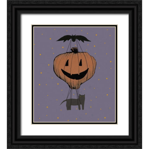 Halloween Pumpkin Balloon Black Ornate Wood Framed Art Print with Double Matting by Ogren, Sarah