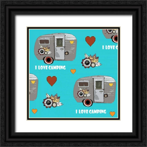 I Love Camping Pattern Black Ornate Wood Framed Art Print with Double Matting by Ogren, Sarah