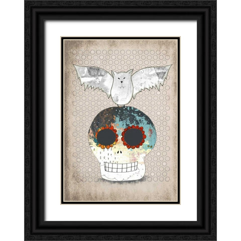 Skull and Bat Black Ornate Wood Framed Art Print with Double Matting by Ogren, Sarah