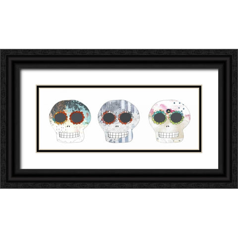 Three Sugar Skulls Black Ornate Wood Framed Art Print with Double Matting by Ogren, Sarah