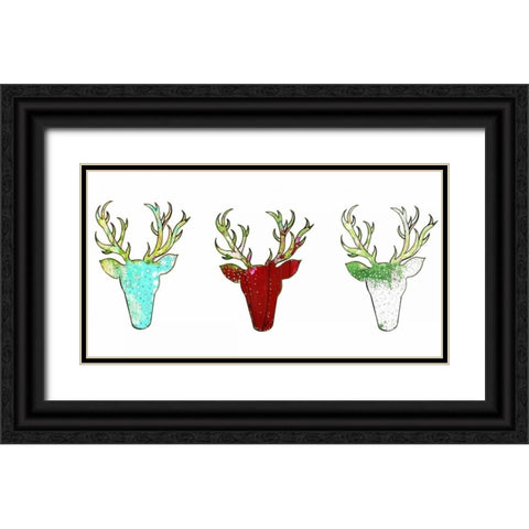 Three Deer Heads Black Ornate Wood Framed Art Print with Double Matting by Ogren, Sarah