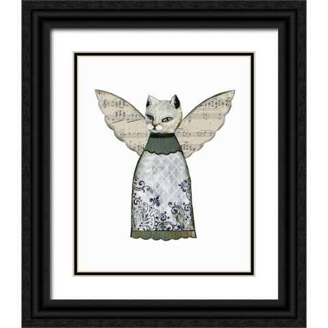 Cat Angel with Music Wings Black Ornate Wood Framed Art Print with Double Matting by Ogren, Sarah