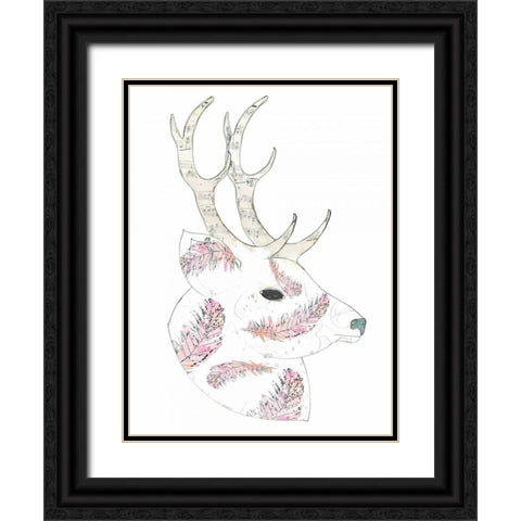 Feather Deer Black Ornate Wood Framed Art Print with Double Matting by Ogren, Sarah