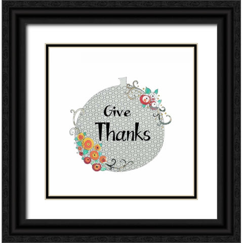Give Thanks Pumpkin Black Ornate Wood Framed Art Print with Double Matting by Ogren, Sarah