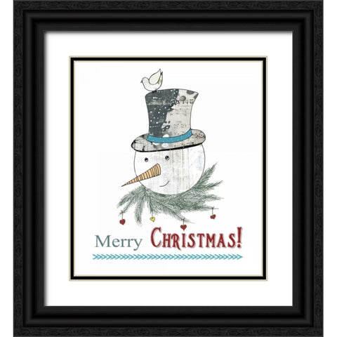Snowman and Bird Black Ornate Wood Framed Art Print with Double Matting by Ogren, Sarah
