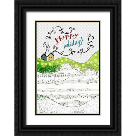 Happy Holidays Houses Black Ornate Wood Framed Art Print with Double Matting by Ogren, Sarah