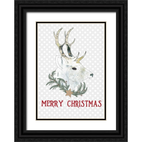 Merry Christmas Buck Black Ornate Wood Framed Art Print with Double Matting by Ogren, Sarah