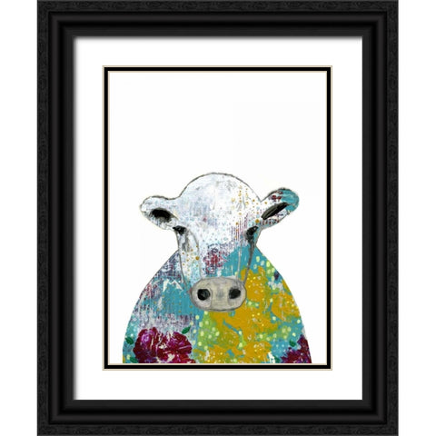 Abstract Floral Cow Black Ornate Wood Framed Art Print with Double Matting by Ogren, Sarah