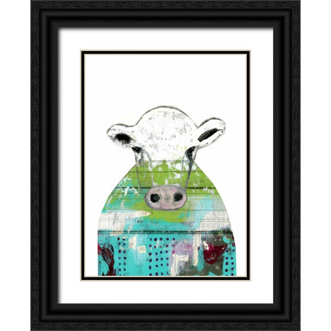 Collage Cow Black Ornate Wood Framed Art Print with Double Matting by Ogren, Sarah
