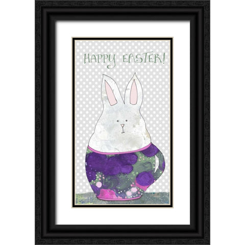 Rabbit in Tea Cup Black Ornate Wood Framed Art Print with Double Matting by Ogren, Sarah