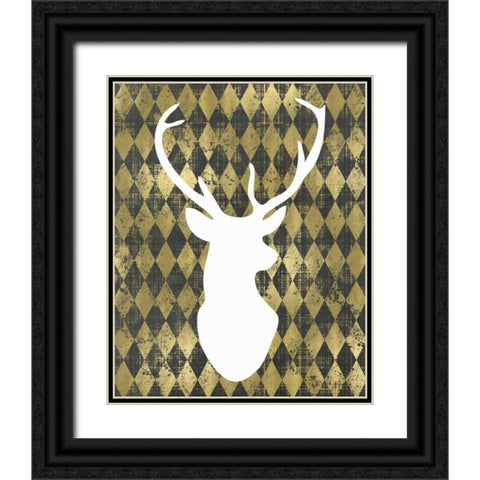 White Deerhead Black Ornate Wood Framed Art Print with Double Matting by Moss, Tara