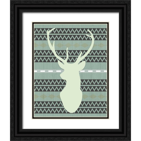 Green Tribal Deer Head on Gray Black Ornate Wood Framed Art Print with Double Matting by Moss, Tara