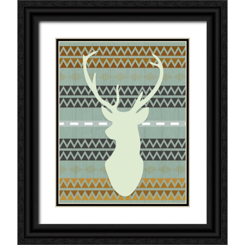 Green Tribal Deer Head Black Ornate Wood Framed Art Print with Double Matting by Moss, Tara