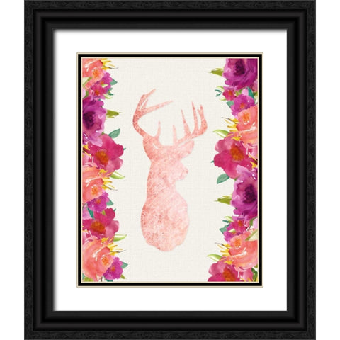 Floral Deer Head Black Ornate Wood Framed Art Print with Double Matting by Moss, Tara
