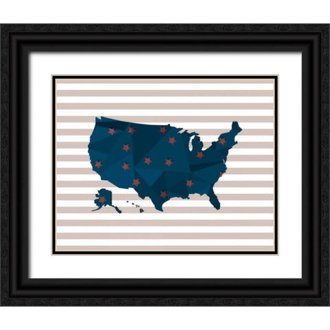 America Blue Red Stripes Black Ornate Wood Framed Art Print with Double Matting by Moss, Tara