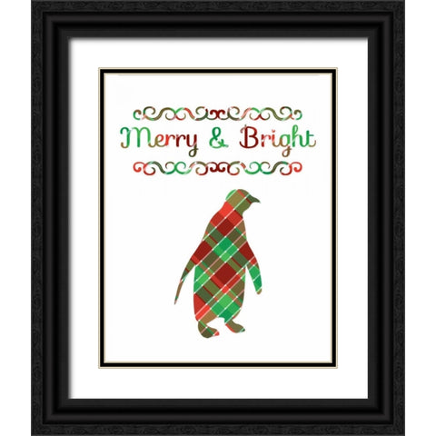 Plaid Penguin Merry and Bright Black Ornate Wood Framed Art Print with Double Matting by Moss, Tara