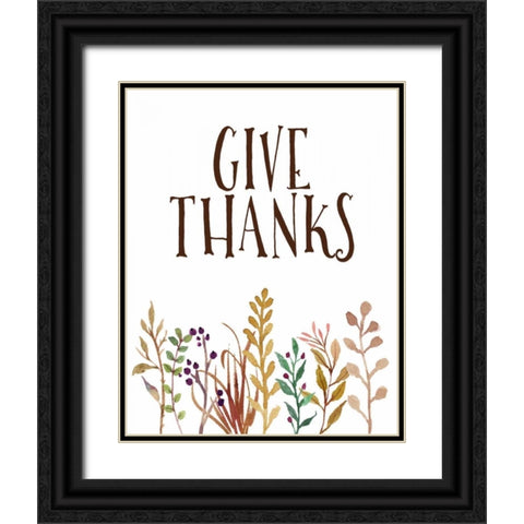 Give Thanks Black Ornate Wood Framed Art Print with Double Matting by Moss, Tara
