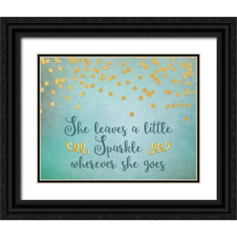 She Leaves a Little Sparkle - Teal Black Ornate Wood Framed Art Print with Double Matting by Moss, Tara