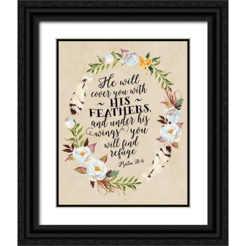 Psalm 91 - 4 Tribal Wreath Black Ornate Wood Framed Art Print with Double Matting by Moss, Tara