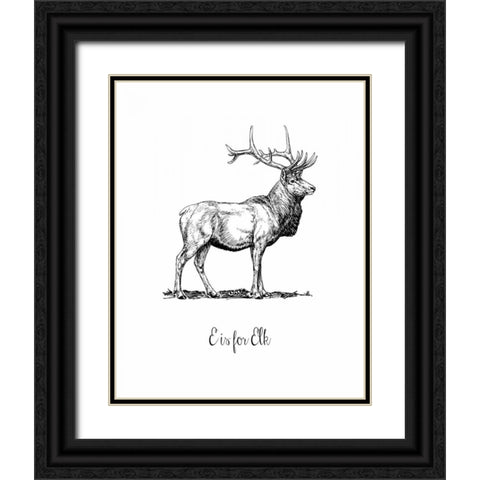 E is for Elk Black Ornate Wood Framed Art Print with Double Matting by Moss, Tara