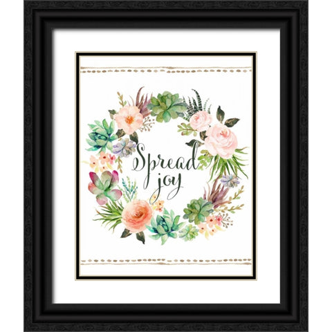 Spread Joy Wreath Black Ornate Wood Framed Art Print with Double Matting by Moss, Tara