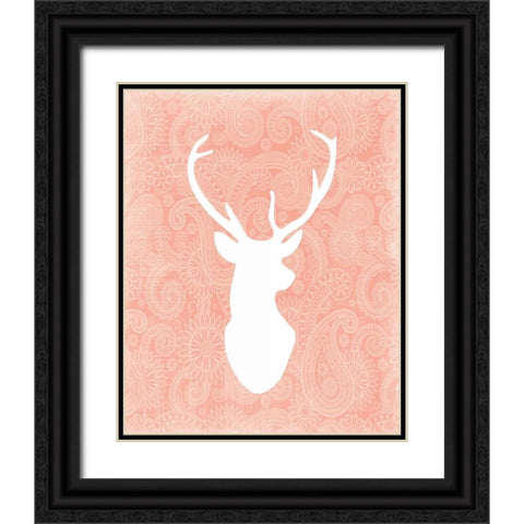 Coral and White Deer Head Black Ornate Wood Framed Art Print with Double Matting by Moss, Tara