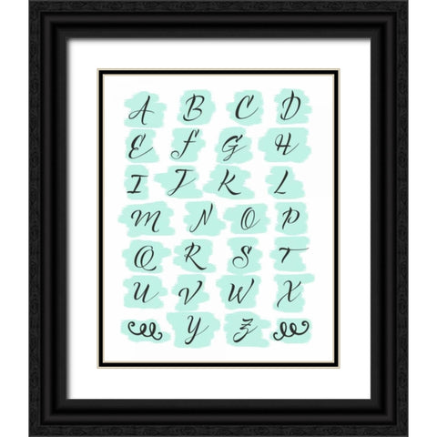 Teal Alphabet Black Ornate Wood Framed Art Print with Double Matting by Moss, Tara