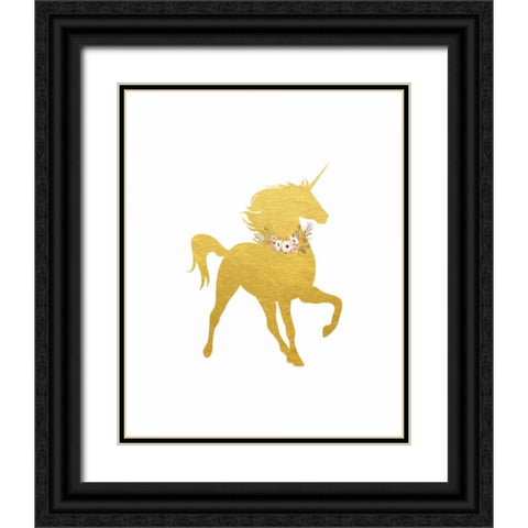 Gold Unicorn Black Ornate Wood Framed Art Print with Double Matting by Moss, Tara