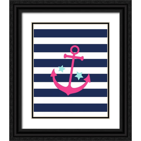 Anchor Stripe Black Ornate Wood Framed Art Print with Double Matting by Robinson, Tamara