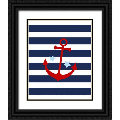 Anchor Stripe - Boy Black Ornate Wood Framed Art Print with Double Matting by Robinson, Tamara