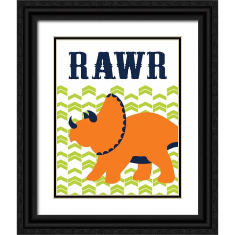 Dino Rawr Black Ornate Wood Framed Art Print with Double Matting by Robinson, Tamara