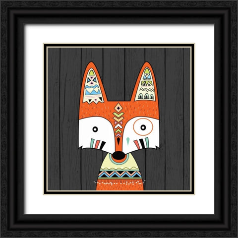 Tribal Fox Black Ornate Wood Framed Art Print with Double Matting by Robinson, Tamara
