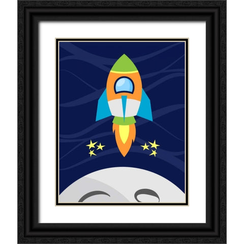 Space Rocket Black Ornate Wood Framed Art Print with Double Matting by Robinson, Tamara