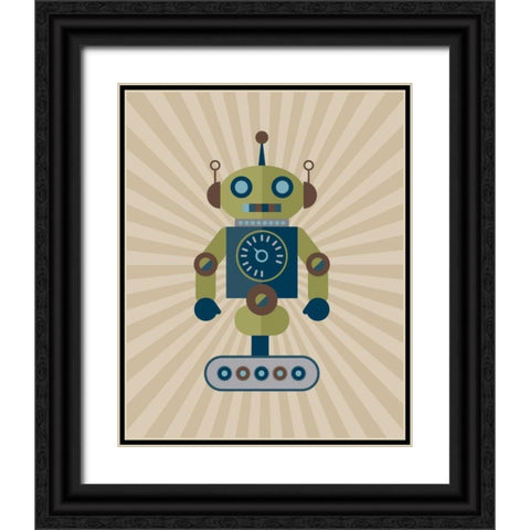 Robot I Black Ornate Wood Framed Art Print with Double Matting by Robinson, Tamara