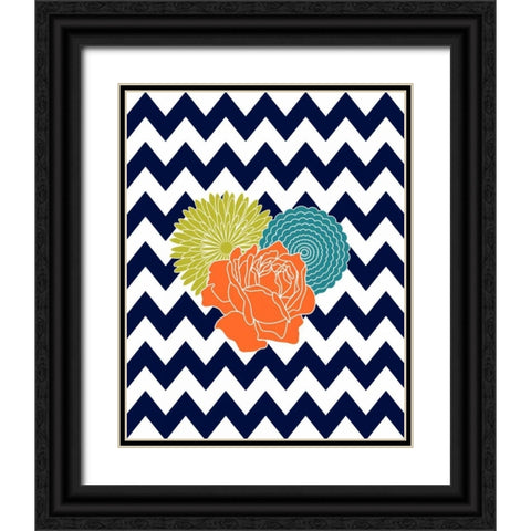 Chevron Flowers Black Ornate Wood Framed Art Print with Double Matting by Robinson, Tamara