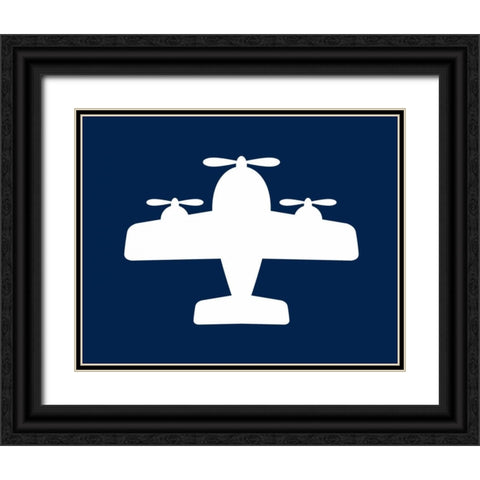Airplane on Navy Black Ornate Wood Framed Art Print with Double Matting by Robinson, Tamara