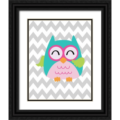 Owl Wash Brush Chevron Black Ornate Wood Framed Art Print with Double Matting by Robinson, Tamara