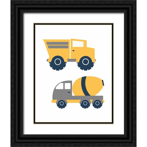 Construction Trucks II Black Ornate Wood Framed Art Print with Double Matting by Robinson, Tamara
