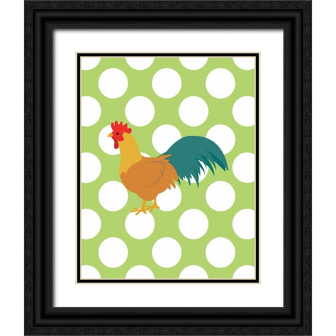 Rooster Polka Dots Black Ornate Wood Framed Art Print with Double Matting by Robinson, Tamara
